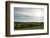 view from the hill of the lavender field to the Teutoburger Forest in Detmold Fromhausen,-Nadja Jacke-Framed Photographic Print