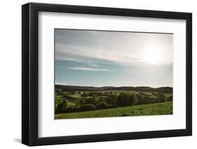 view from the hill of the lavender field to the Teutoburger Forest in Detmold Fromhausen,-Nadja Jacke-Framed Photographic Print