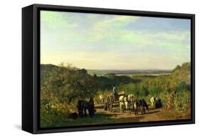 View from the Hilltops of Suresnes Or, the Grape Harvest at Suresnes-Constant-emile Troyon-Framed Stretched Canvas