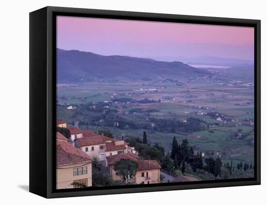 View from the Medieval Town of Cortona Towards Lago Trasimeno, at Sunset, Cortona, Tuscany, Italy-Patrick Dieudonne-Framed Stretched Canvas