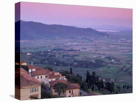 View from the Medieval Town of Cortona Towards Lago Trasimeno, at Sunset, Cortona, Tuscany, Italy-Patrick Dieudonne-Stretched Canvas