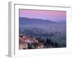 View from the Medieval Town of Cortona Towards Lago Trasimeno, at Sunset, Cortona, Tuscany, Italy-Patrick Dieudonne-Framed Photographic Print