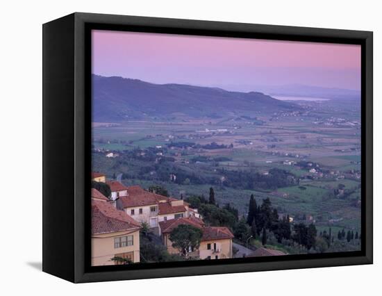 View from the Medieval Town of Cortona Towards Lago Trasimeno, at Sunset, Cortona, Tuscany, Italy-Patrick Dieudonne-Framed Stretched Canvas