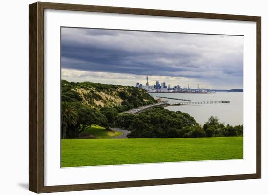 View from the Michael Joseph Savage Memorial at the Tamaki Drive over the Skyline of Auckland-Michael-Framed Photographic Print