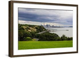 View from the Michael Joseph Savage Memorial at the Tamaki Drive over the Skyline of Auckland-Michael-Framed Photographic Print