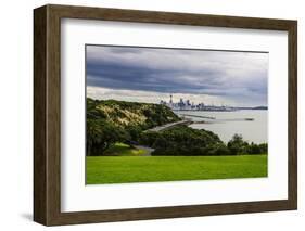 View from the Michael Joseph Savage Memorial at the Tamaki Drive over the Skyline of Auckland-Michael-Framed Photographic Print