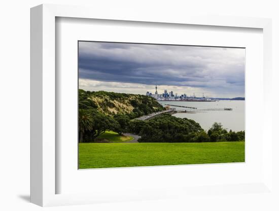 View from the Michael Joseph Savage Memorial at the Tamaki Drive over the Skyline of Auckland-Michael-Framed Photographic Print