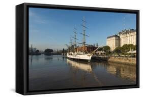 View from the Puente De La Mujer (Bridge of the Woman) of the Museo Fragata Sarmiento and River-Ben Pipe-Framed Stretched Canvas