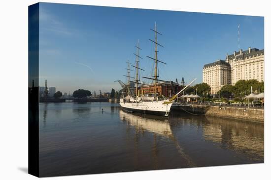 View from the Puente De La Mujer (Bridge of the Woman) of the Museo Fragata Sarmiento and River-Ben Pipe-Stretched Canvas