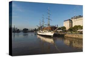 View from the Puente De La Mujer (Bridge of the Woman) of the Museo Fragata Sarmiento and River-Ben Pipe-Stretched Canvas