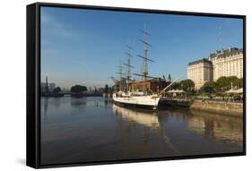 View from the Puente De La Mujer (Bridge of the Woman) of the Museo Fragata Sarmiento and River-Ben Pipe-Framed Stretched Canvas