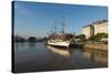 View from the Puente De La Mujer (Bridge of the Woman) of the Museo Fragata Sarmiento and River-Ben Pipe-Stretched Canvas