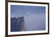 view from the Schrammsteinaussicht, Elbe Sandstone Mountains, fog, summit, Falkenstein, Rathmannsdo-Uwe Steffens-Framed Photographic Print