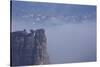 view from the Schrammsteinaussicht, Elbe Sandstone Mountains, fog, summit, Falkenstein, Rathmannsdo-Uwe Steffens-Stretched Canvas