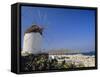 View from the Upper Windmills to Mykonos Town, Mykonos, Cyclades Islands, Greece-Fraser Hall-Framed Stretched Canvas