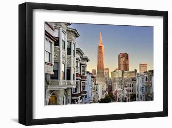 View from the Urban District of North Beach towards Transamerica Pyramid, San Francisco-null-Framed Art Print