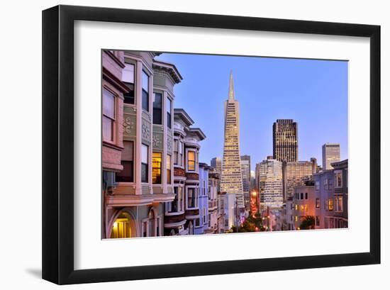 View from the Urban District of North Beach towards Transamerica Pyramid, San Francisco-null-Framed Art Print