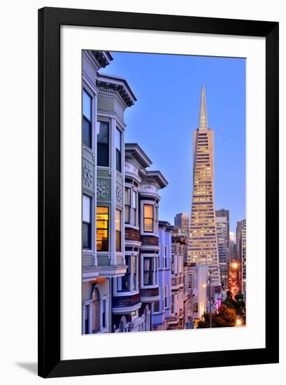 View from the Urban District of North Beach towards Transamerica Pyramid, San Francisco-null-Framed Art Print