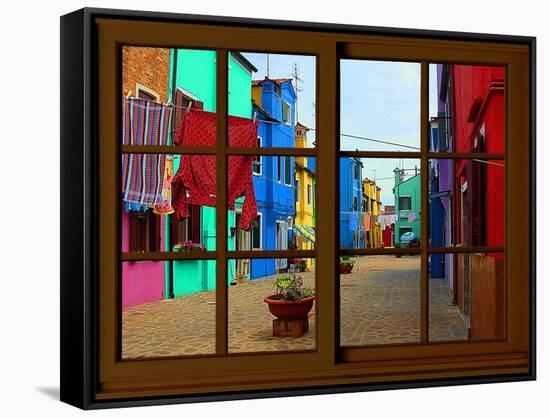 View from the Window at Burano Window,-Anna Siena-Framed Stretched Canvas