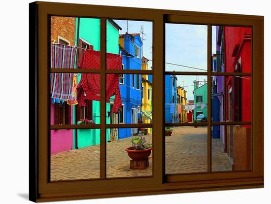 View from the Window at Burano Window,-Anna Siena-Stretched Canvas