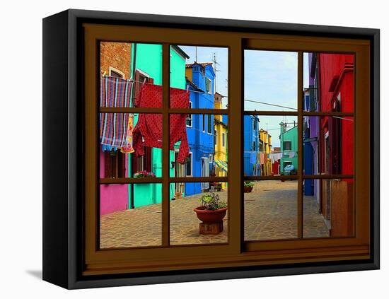 View from the Window at Burano Window,-Anna Siena-Framed Stretched Canvas