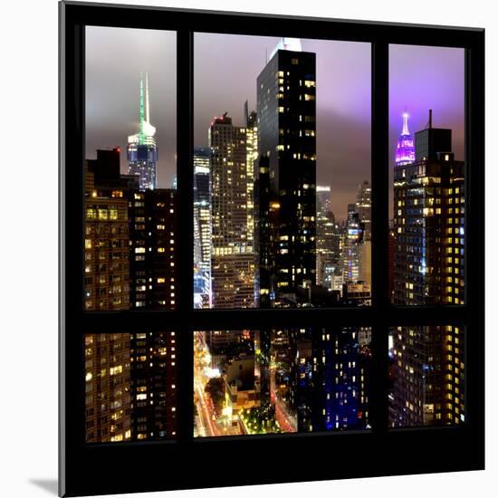 View from the Window - Manhattan Skyline by Night-Philippe Hugonnard-Mounted Photographic Print