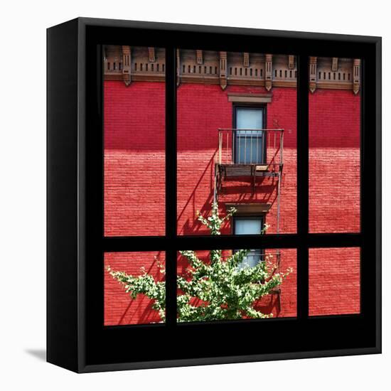 View from the Window - New York Red Facade-Philippe Hugonnard-Framed Stretched Canvas