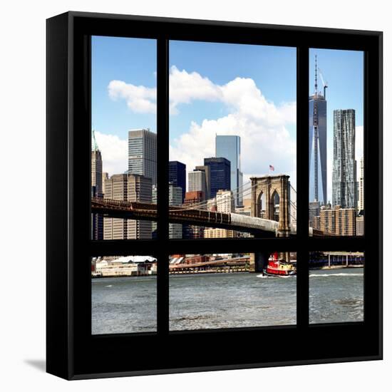 View from the Window - NYC Skyline and Brooklyn Bridge-Philippe Hugonnard-Framed Stretched Canvas