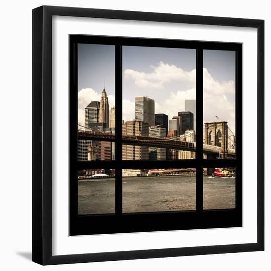 View from the Window - NYC Skyline and Brooklyn Bridge-Philippe Hugonnard-Framed Photographic Print