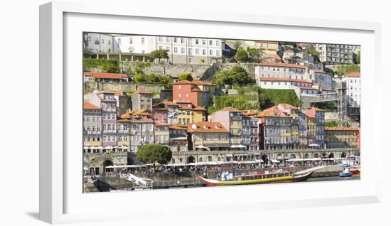 View from Vila Nova de Gaia towards Porto with the old town. The old town is listed as UNESCO World-Martin Zwick-Framed Photographic Print