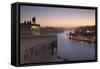 View from Vila Nova de Gaia View over Douro River at sunset to Ribeira District, UNESCO World Herit-Markus Lange-Framed Stretched Canvas