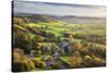 View in autumn over the village of Corton Denham and countryside at sunset, Corton Denham, Somerset-Stuart Black-Stretched Canvas