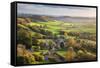 View in autumn over the village of Corton Denham and countryside at sunset, Corton Denham, Somerset-Stuart Black-Framed Stretched Canvas