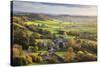 View in autumn over the village of Corton Denham and countryside at sunset, Corton Denham, Somerset-Stuart Black-Stretched Canvas