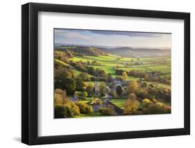 View in autumn over the village of Corton Denham and countryside at sunset, Corton Denham, Somerset-Stuart Black-Framed Photographic Print