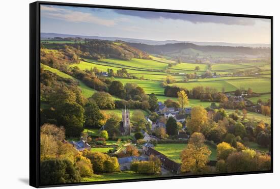View in autumn over the village of Corton Denham and countryside at sunset, Corton Denham, Somerset-Stuart Black-Framed Stretched Canvas