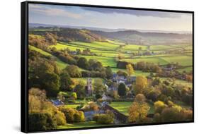 View in autumn over the village of Corton Denham and countryside at sunset, Corton Denham, Somerset-Stuart Black-Framed Stretched Canvas