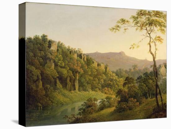 View in Matlock Dale, Looking Towards Black Rock Escarpment, C.1780-5-Joseph Wright of Derby-Stretched Canvas