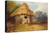 View in Southern India, with a Warrior Outside His Hut, C.1815-George Chinnery-Stretched Canvas