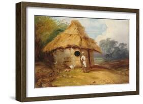 View in Southern India, with a Warrior Outside His Hut, C.1815-George Chinnery-Framed Giclee Print