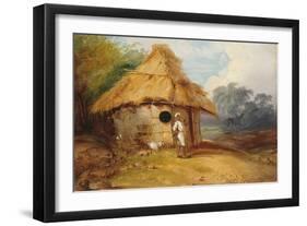 View in Southern India, with a Warrior Outside His Hut, C.1815-George Chinnery-Framed Giclee Print