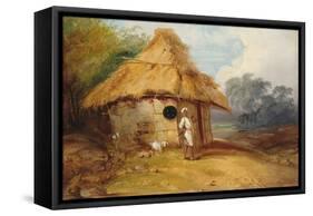 View in Southern India, with a Warrior Outside His Hut, C.1815-George Chinnery-Framed Stretched Canvas