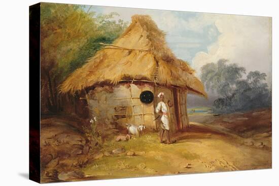 View in Southern India, with a Warrior Outside His Hut, C.1815-George Chinnery-Stretched Canvas