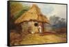 View in Southern India, with a Warrior Outside His Hut, C.1815-George Chinnery-Framed Stretched Canvas