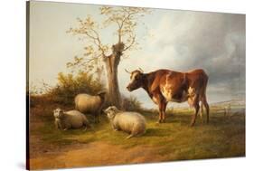 View in Stour Valley with Cow-Thomas Sidney Cooper-Stretched Canvas