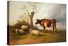 View in Stour Valley with Cow-Thomas Sidney Cooper-Stretched Canvas