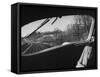 View Looking at the Railroad Tracks from the Front Window of the Train-Peter Stackpole-Framed Stretched Canvas