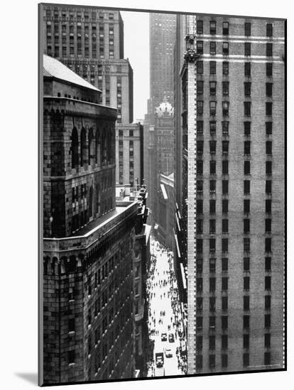 View Looking Down Past the Top of the Federal Reserve Building at Pedestrians on Nassau Street-Andreas Feininger-Mounted Photographic Print