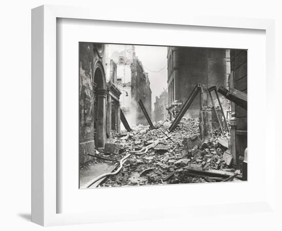 View Looking South Down Walbrook after an Air Raid, City of London, World War II, 1941-null-Framed Photographic Print