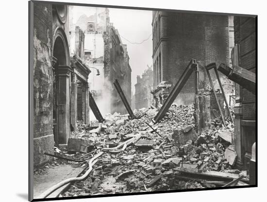 View Looking South Down Walbrook after an Air Raid, City of London, World War II, 1941-null-Mounted Photographic Print